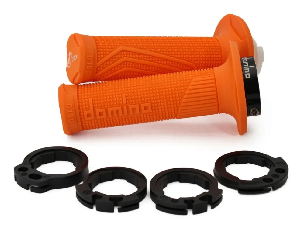 Pouze Dnes Gripy LOCK-ON D100 (offroad) délka 125/130 mm (4 vačky), DOMINO (oranžové)