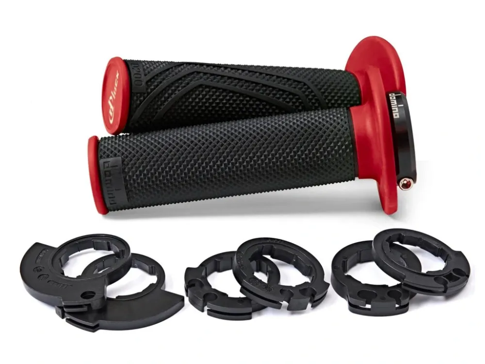 Gripy LOCK-ON D100 (offroad) délka 125/130 mm (6 vaček), DOMINO (černo-červené) Nejprodávanější
