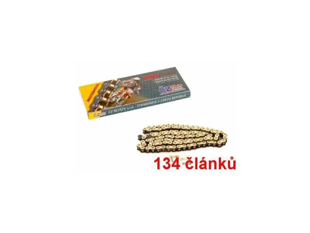 ČZ řetěz 420MX barva zlatá, 134 článků včetně rozpojovací spojky CLIP Akční Nabídka