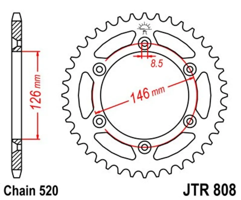 Nejprodávanější Řetězová rozeta JT JTR 808-53 53 zubů, 520
