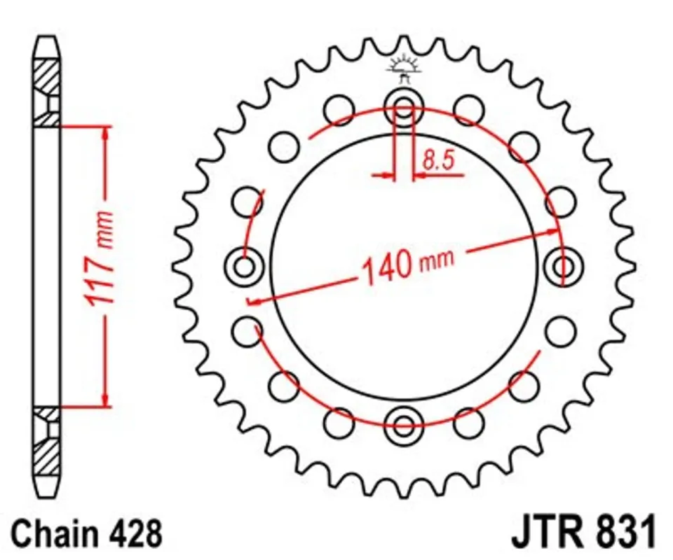 Řetězová rozeta JT JTR 831-46 46 zubů, 428 Akce