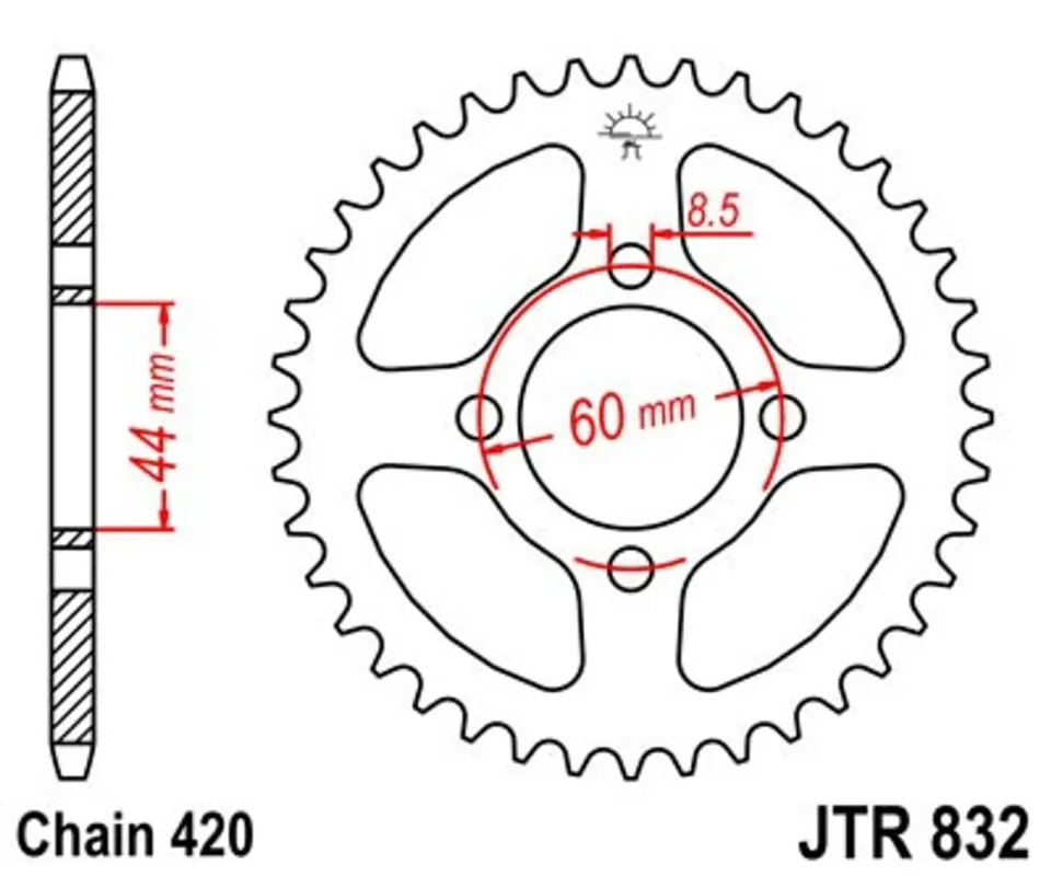 Autentický Řetězová rozeta JT JTR 832-37 37 zubů, 420