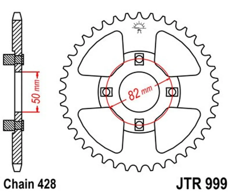 Řetězová rozeta JT JTR 999-50 50 zubů, 428 Omezená Nabídka