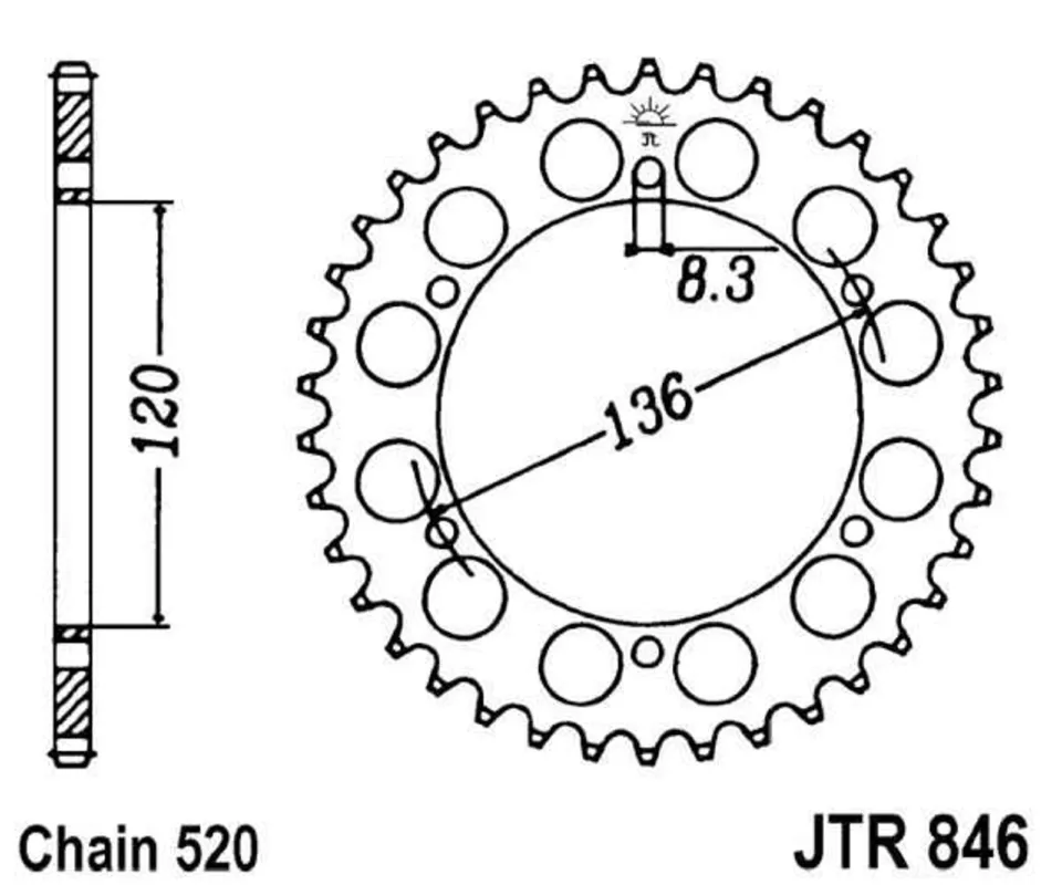 Řetězová rozeta JT JTR 846-37 37 zubů, 520 Poslední Šance