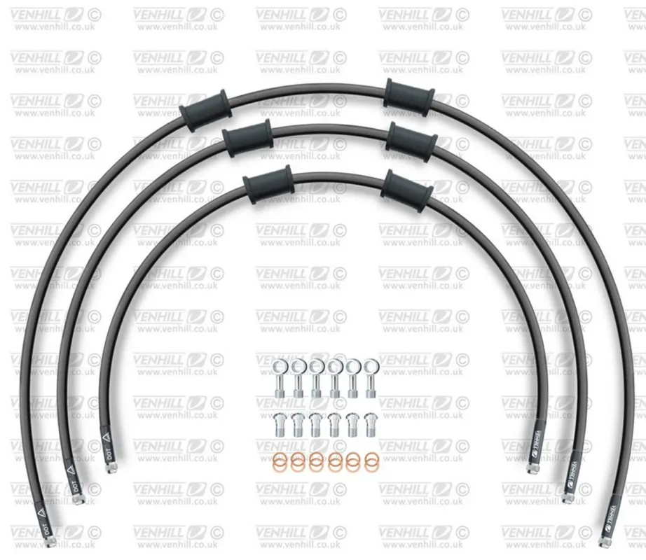 Vrácení Zdarma STANDARD Hadice přední brzdy sada Venhill POWERHOSEPLUS HON-4004FS-BK (3 hadice v sadě) černé hadice, nerezové koncovky