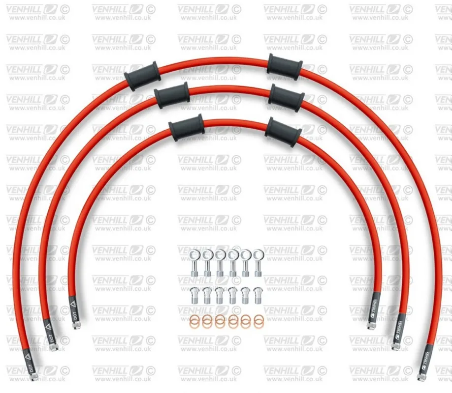 STANDARD Hadice přední brzdy sada Venhill POWERHOSEPLUS YAM-8002F-RD (3 hadice v sadě) červené hadice, chromové koncovky Přímo Od Výrobce