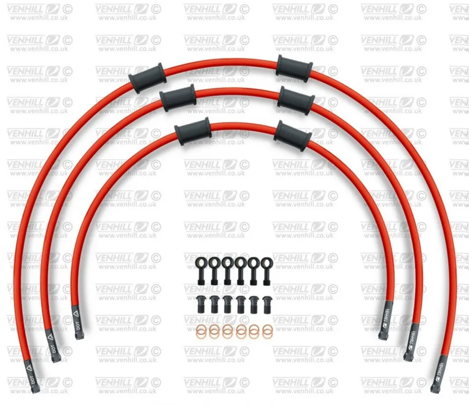 Nejlepší Volba CROSSOVER Hadice přední brzdy sada Venhill POWERHOSEPLUS YAM-8009FB-RD (3 hadice v sadě) červené hadice, černé koncovky