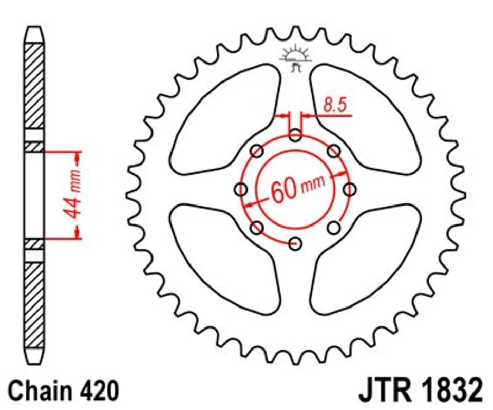 Řetězová rozeta JT JTR 1832-52 52 zubů, 420 Vrácení Zdarma