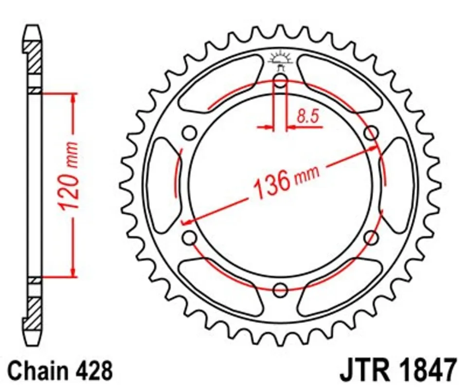 Rychlé Dodání Řetězová rozeta JT JTR 1847-46 46 zubů, 428