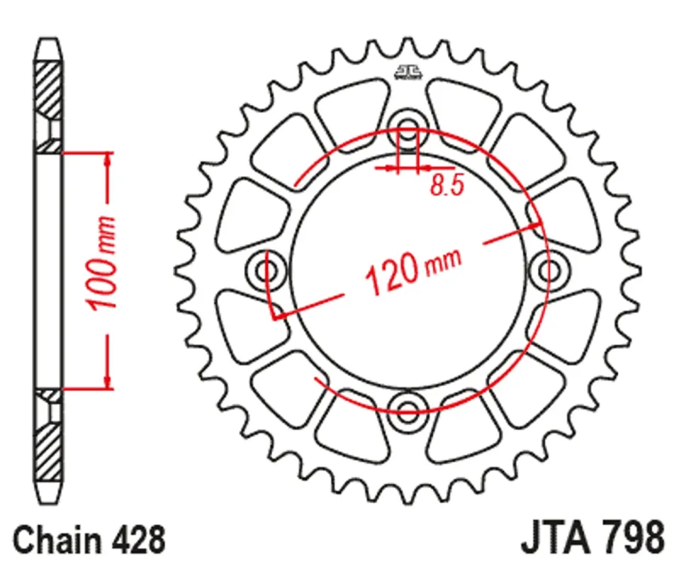 Nová Kolekce Hliníková řetězová rozeta JT JTA 798-46BLU 46 zubů, 428 modrá