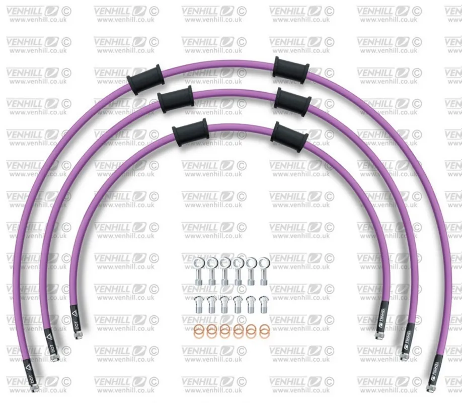 Nejprodávanější STANDARD Hadice přední brzdy sada Venhill POWERHOSEPLUS SUZ-6002F-PU (3 hadice v sadě) fialové hadice, chromové koncovky