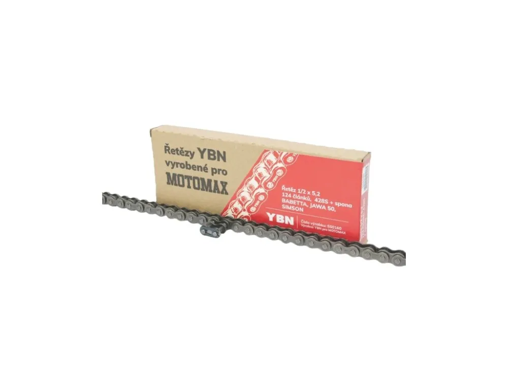 Omezená Nabídka Řetěz 1/2 x 5,2 - 124 článků, YBN-MOTOMAX 428S + spona, BABETTA, JAWA 50, SIMSON -M